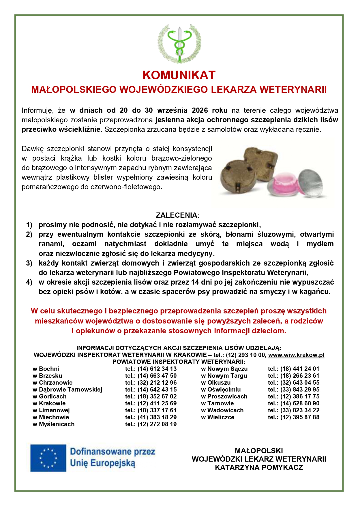 komunikat o szczepieniu lisów