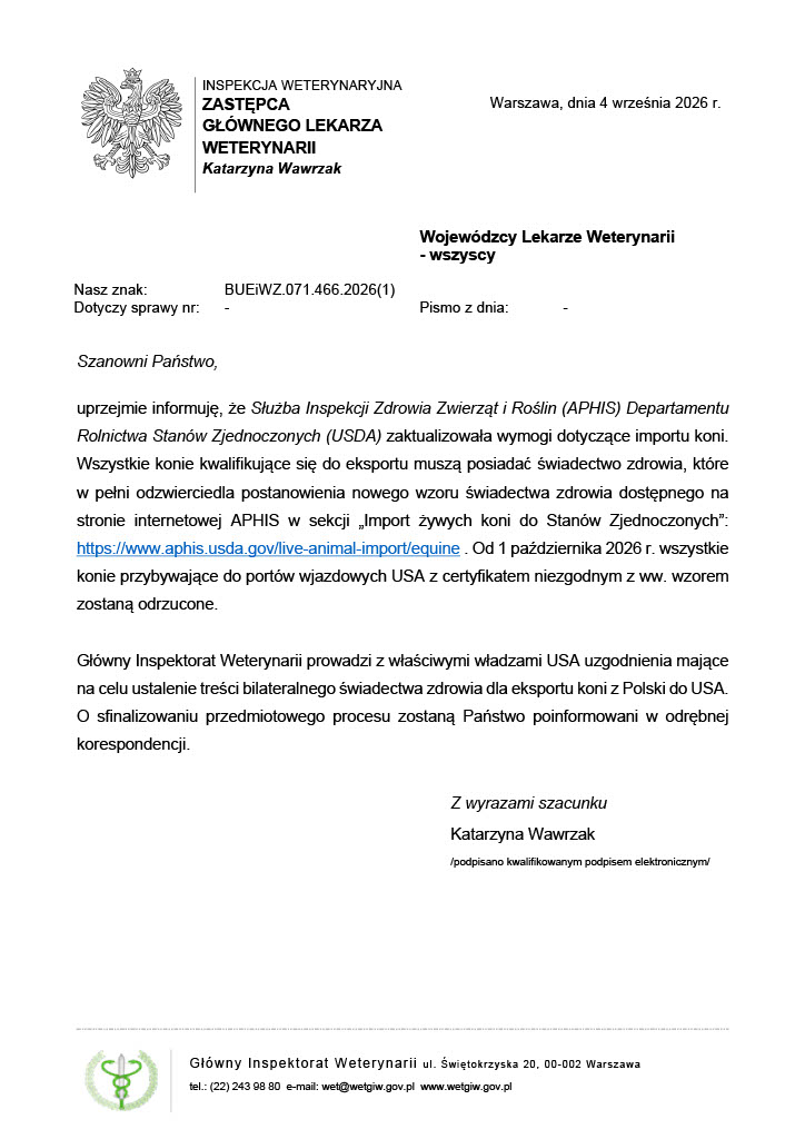 wymogi dotyczące importu koni